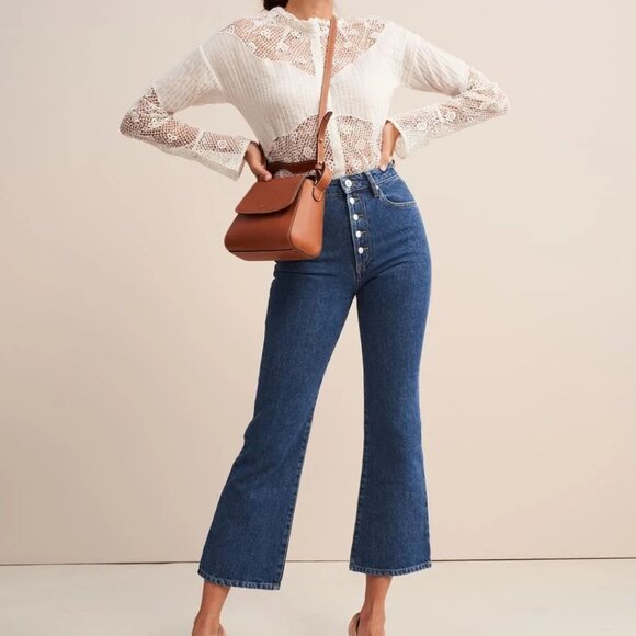 ROUJE Bastille High Rise Boot Cut Flare Jeans Button Fly 25 XS vintage - Picture 2 of 5